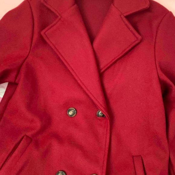 Classic burgundy double breasted Pea Overcoat jacket fall/winter - Picture 8 of 10